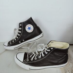 Converse Chuck Taylor All Star Black Leather High Top Sneakers, 11(M) 13(W)